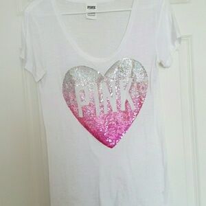 VS PINK Bling Sequin Heart Shirt